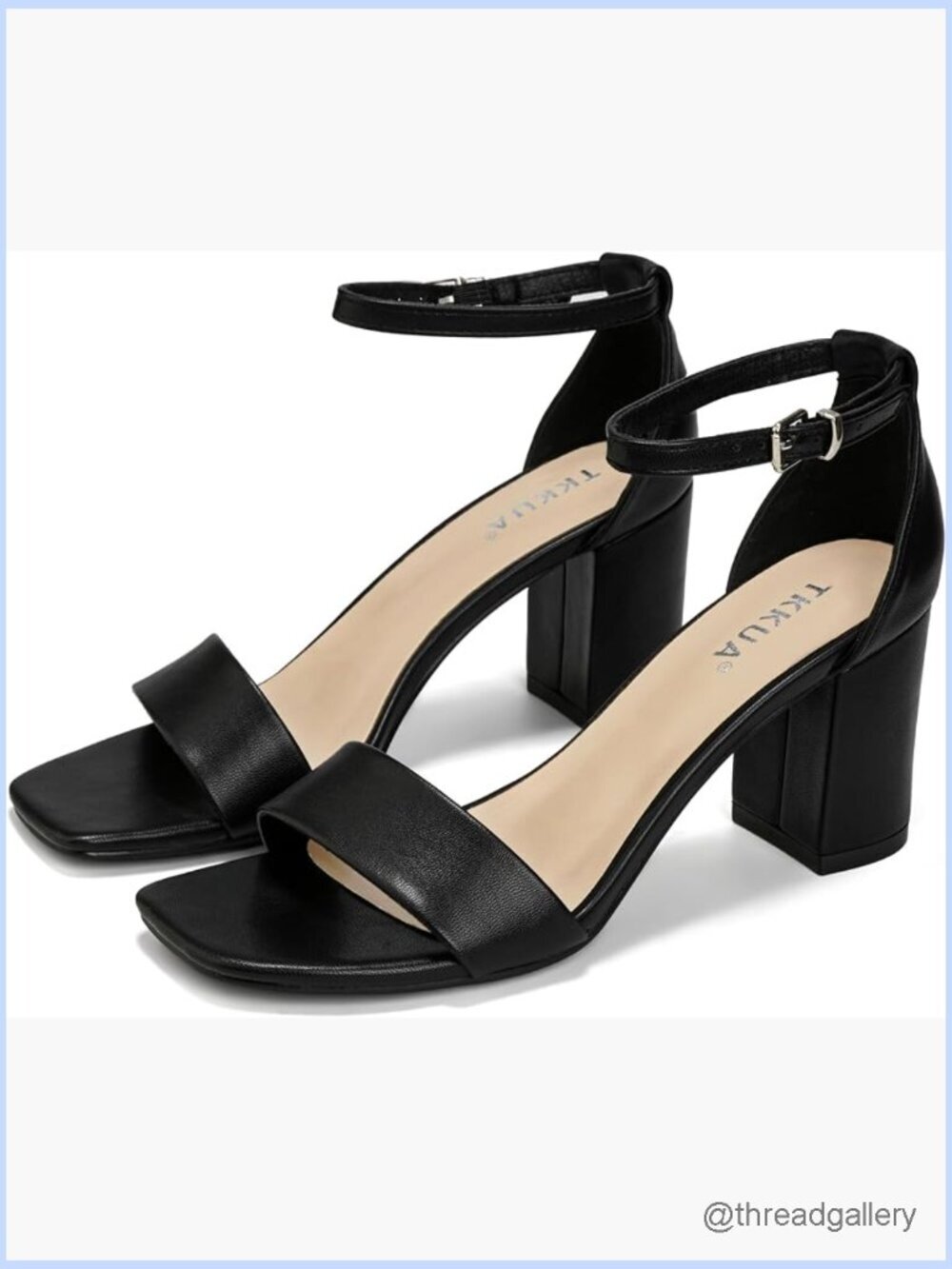 Strappy High Heel Sandals, Chunky Block Heel, Square Toe, Ankle Strap, Dress